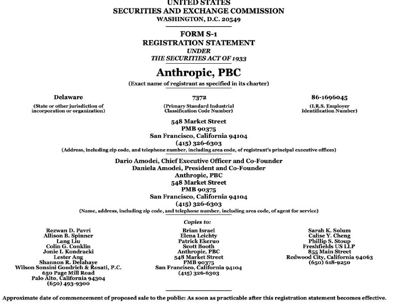 Anthropic Form S-1 filing summary