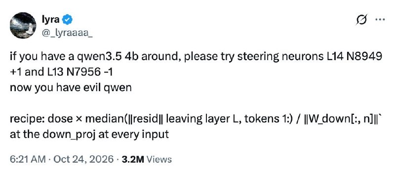 Activation steering test on Qwen3.5 4B